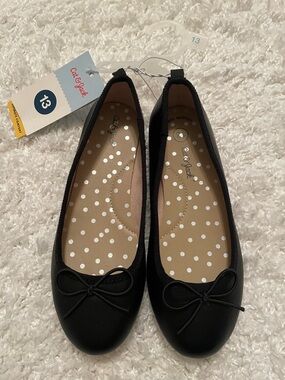 Girls Cat & Jack Diana Black Ballet Flats size 13 NWT